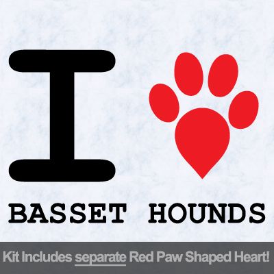 I Love Basset Hounds with Red Paw Heart Iron on Transfer