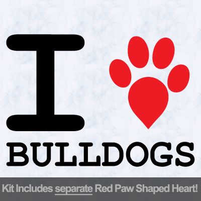 I Love Bulldogs with Red Paw Heart Iron on Transfer