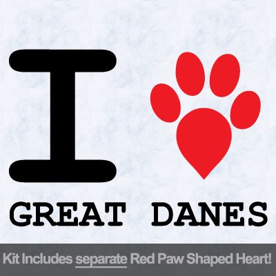 I Love Great Danes with Red Paw Heart Iron on Transfer