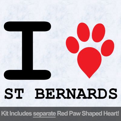 I Love St Bernards with Red Paw Heart Iron on Transfer