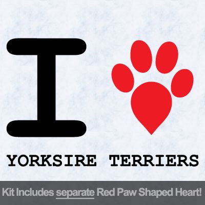 I Love Yorkshire Terriers with Red Paw Heart Iron on Transfer