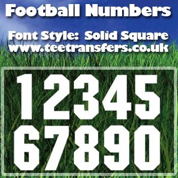 Picture of Single Football Numbers Solid Square Font Iron on Transfer