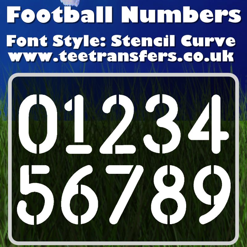 Single Football Numbers Stencil Curve Font Iron on Transfer
