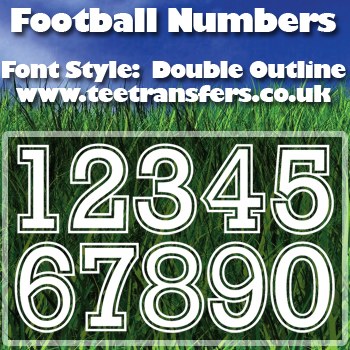 Single Football Numbers Double Outline Font Iron on Transfer