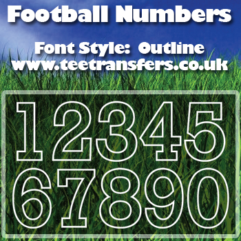 Single Football Numbers Outline Font Iron on Transfer