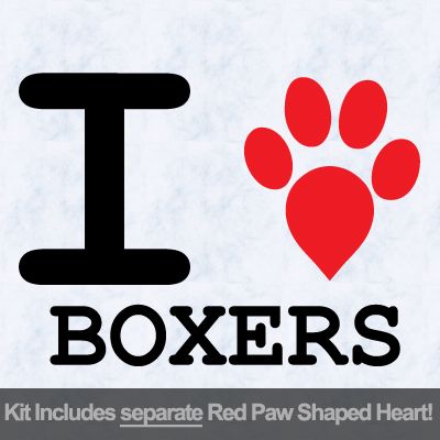 I Love Boxers with Red Paw Heart Iron on Transfer