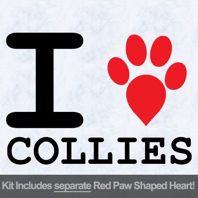 I Love Collies with Red Paw Heart Iron on Transfer