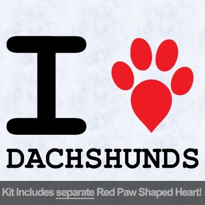 I Love Dachshunds with Red Paw Heart Iron on Transfer
