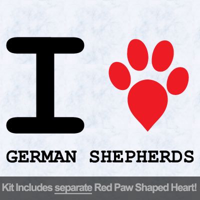 I Love German Shepherds with Red Paw Heart Iron on Transfer