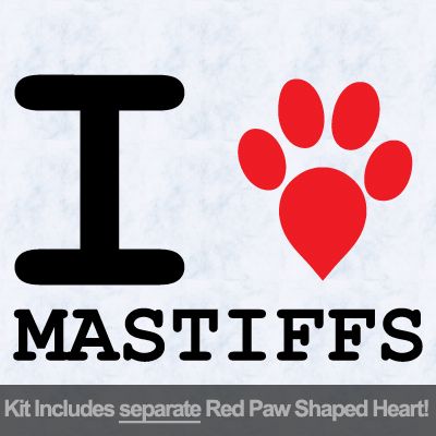 Picture of I Love Mastiffs with Red Paw Heart Iron on Transfer
