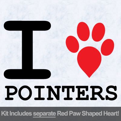 I Love Pointers with Red Paw Heart Iron on Transfer