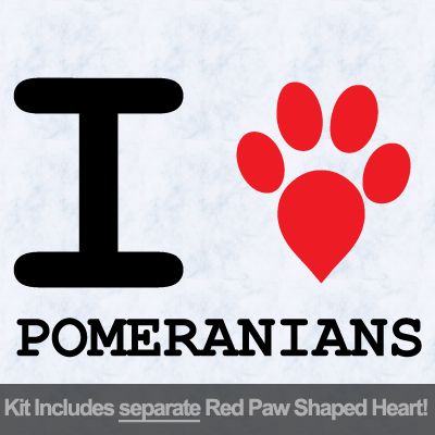 I Love Pomeranians with Red Paw Heart Iron on Transfer