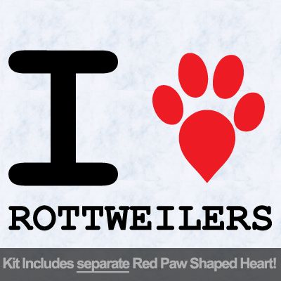 Picture of I Love Rottweilers with Red Paw Heart Iron on Transfer