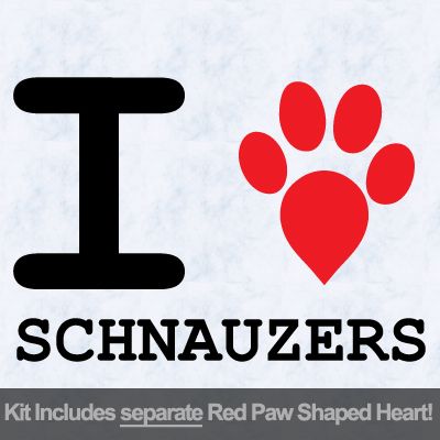 I Love Schnauzers with Red Paw Heart Iron on Transfer