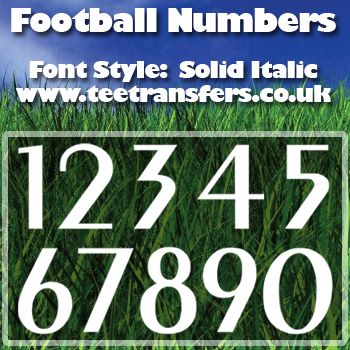 Single Football Numbers Solid Italic Font Iron on Transfer
